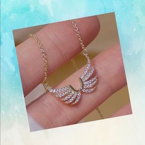 NEW 14K Gold Plated Diamond Angel Wing Necklace